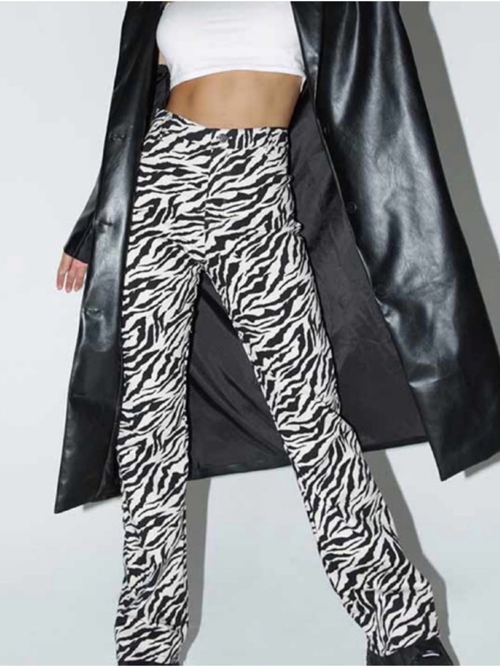 Motel Rocks Monochrome Zebra Print Flared Straight-Leg Pants